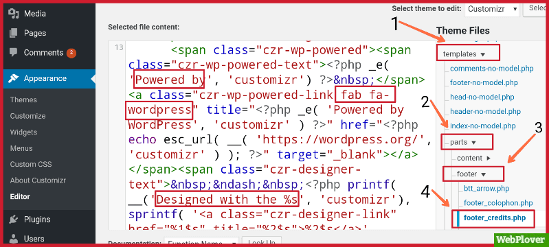 Change Footer Copyrigh Text Of Customizr Theme