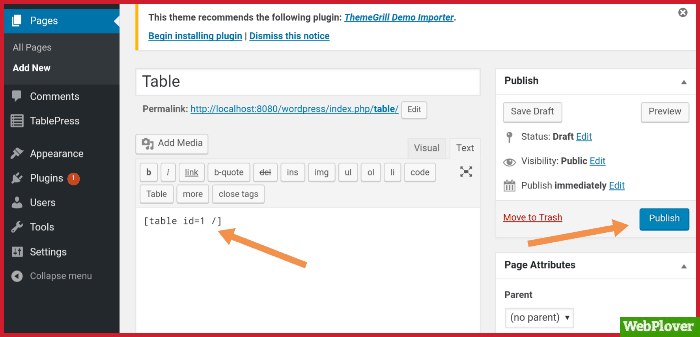 create table in WordPress