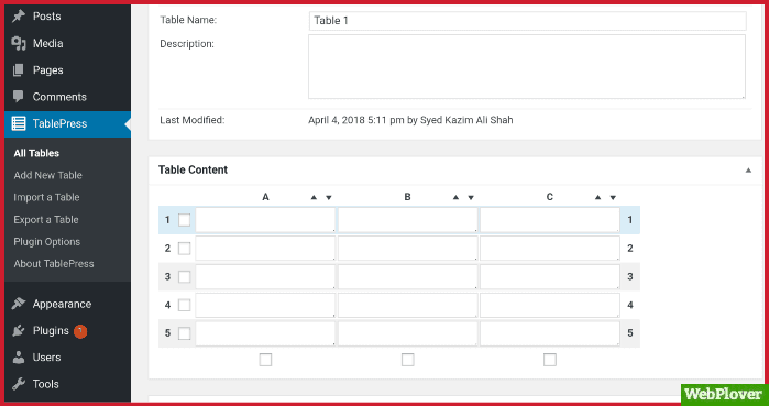 create table in WordPress