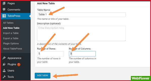 create table in WordPress