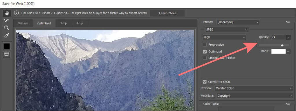  jpeg quality selection in photoshop