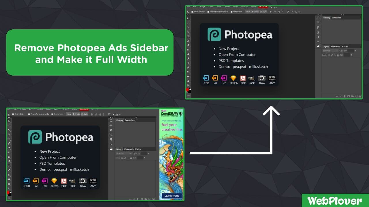 Photopea online image editor is a free Photoshop clone with