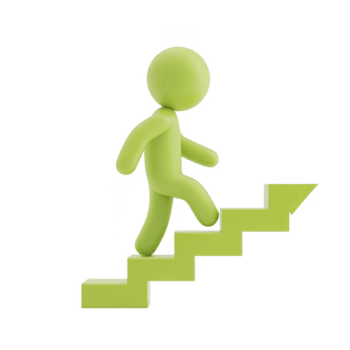 green 3d figure is climbing staircase symbolizing progress and growth minimalist design and vibrant color convey sense of motivation and achievement png - WebPlover